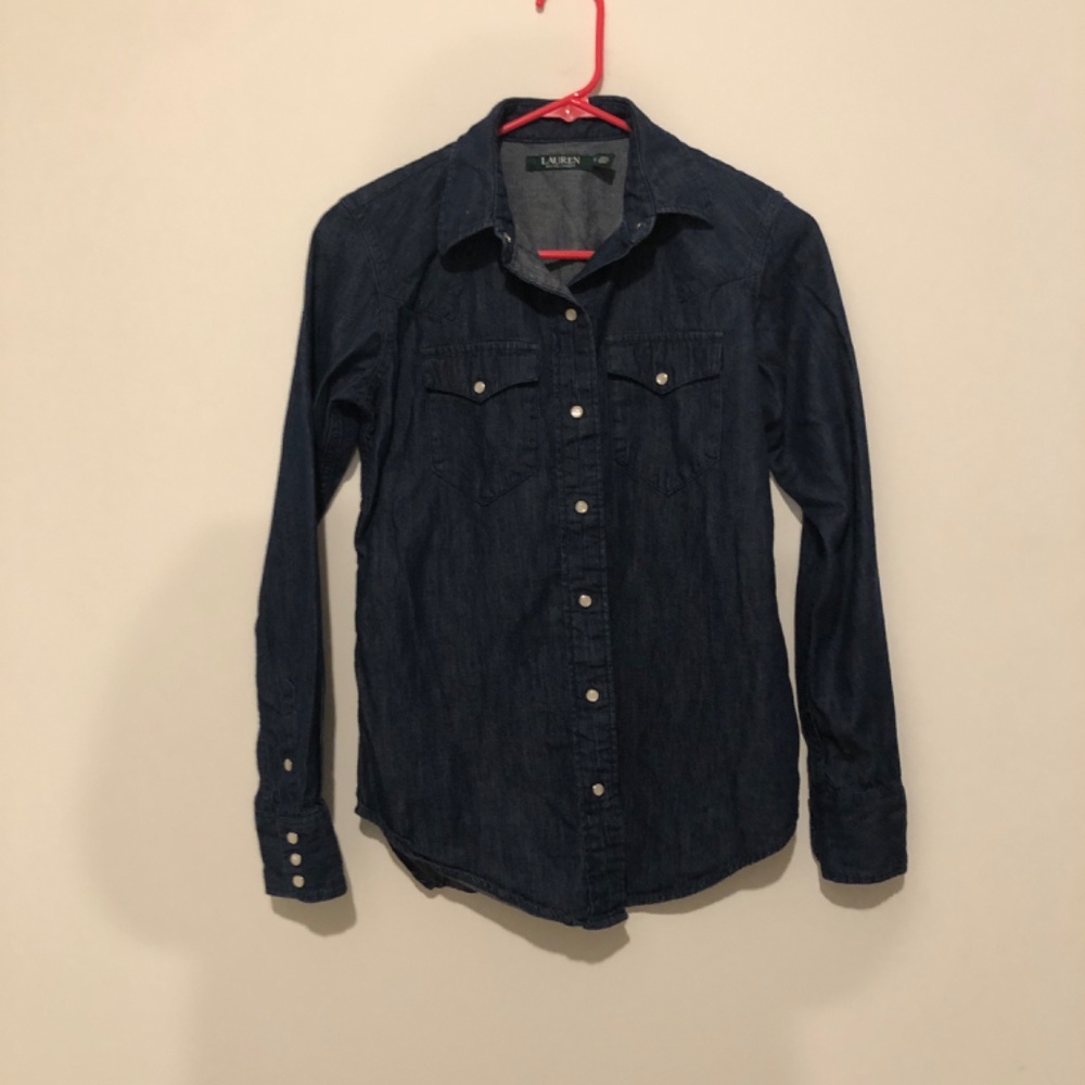 *SOLD* Ralph Lauren Western Shirt XS Dark Wash Denim Pearl Snap Buttons - Picture 3 of 7